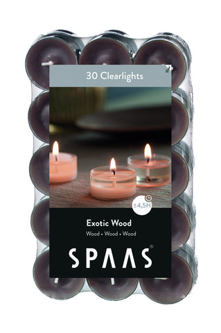 Scented Clear Cup Tealight Candle 30 Pack - Exotic Wood