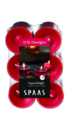 Scented Extra Large Clear Cup Tealight Candle 12 Pack Tropical Delight