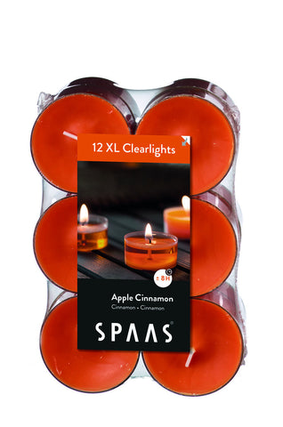 Scented Extra Large Clear Cup Tealight Candle Boxed 12 Pack Apple & Cinnamon