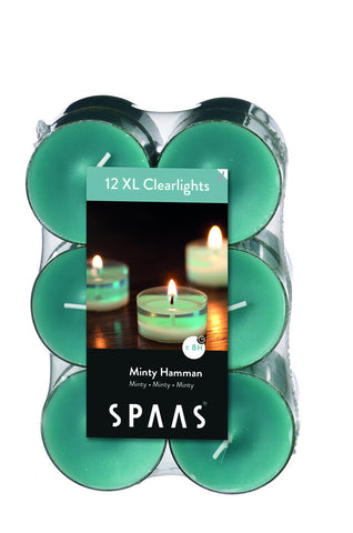 Scented Extra Large Clear Cup Tealight Candle 12 Pack minty Hamman