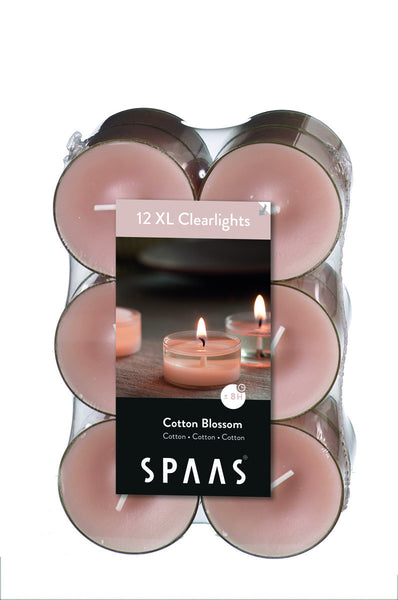 Scented Extra Large Clear Cup Tealight Candle 12 Pack Cotton blossom