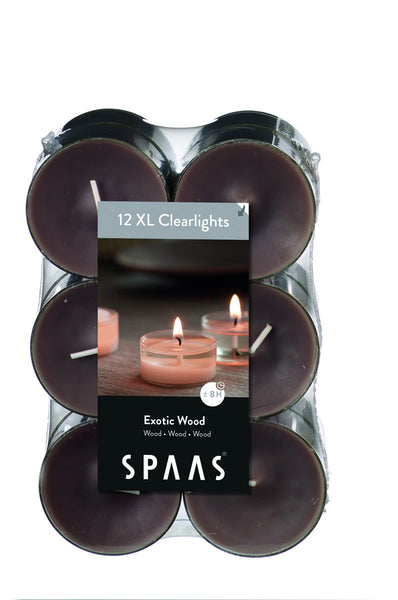Scented Extra Large Clear Cup Tealight Candle 12 Pack Exotic Wood