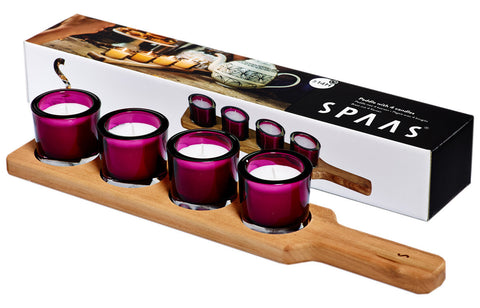 Wooden Paddle 4 Candle Wine Red Gift Set Boxed