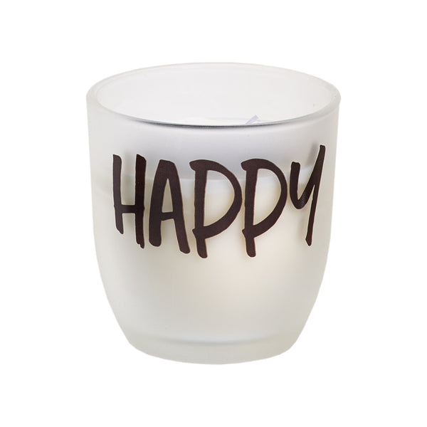 Frosted Glass Candle - Happy